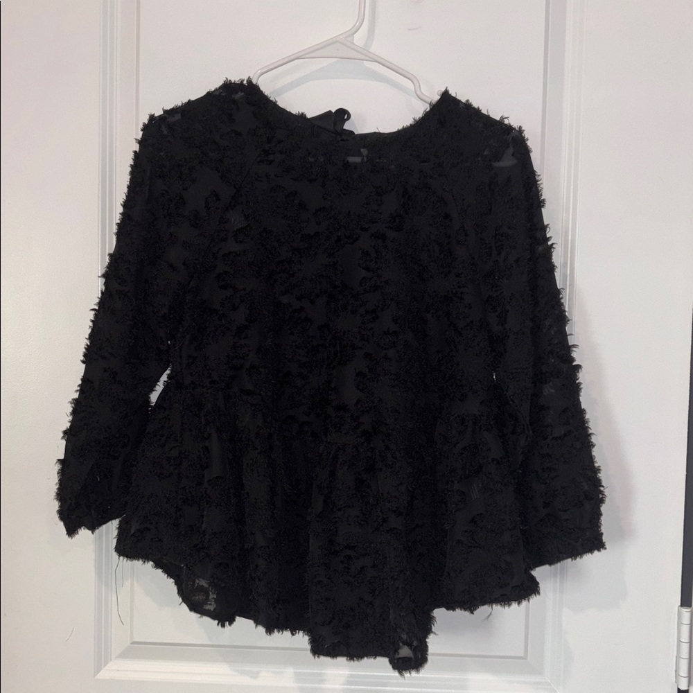 Altar’d State - Black Textured Long Sleeve Babydoll Top